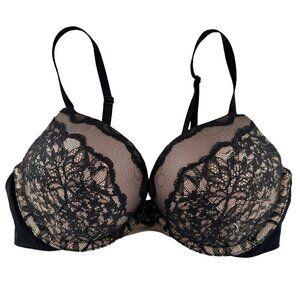 Victoria's Secret Black Lace Blush Pink Plunge Push Up Bra Size 34C